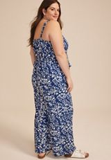 Plus Size Bare Square Neck Tie Waist Jumpsuit, C3942, small