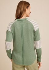 Ribbed Striped Colorblock Long Sleeve Tee, GREEN BAY COMBO, small