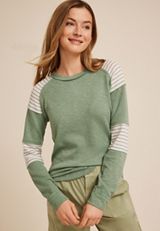 Ribbed Striped Colorblock Long Sleeve Tee, GREEN BAY COMBO, small