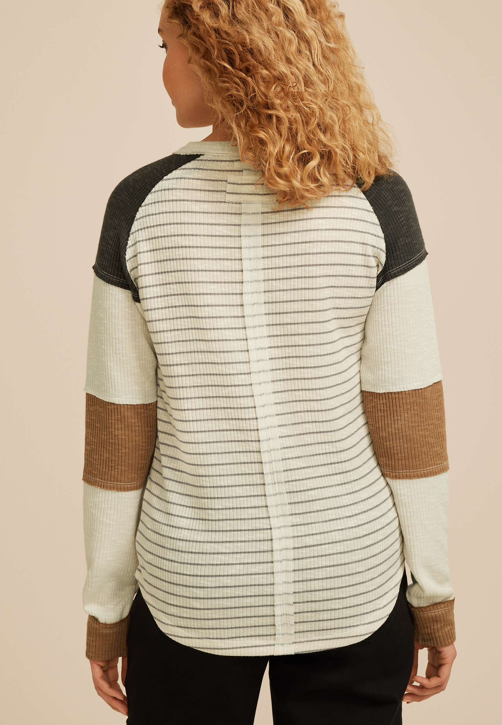 Colorblock Striped Long Sleeve Tee, C5487, large
