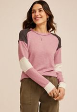 Colorblock Ribbed Long Sleeve Tee, C3018, small