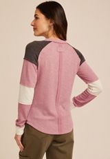 Colorblock Ribbed Long Sleeve Tee, C3018, small