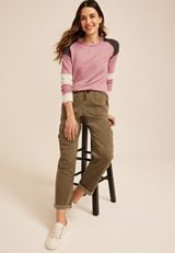 Colorblock Ribbed Long Sleeve Tee, C3018, small