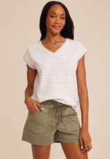 24/7 Berkley Striped Texture V Neck Short Sleeve Tee, C2823, small