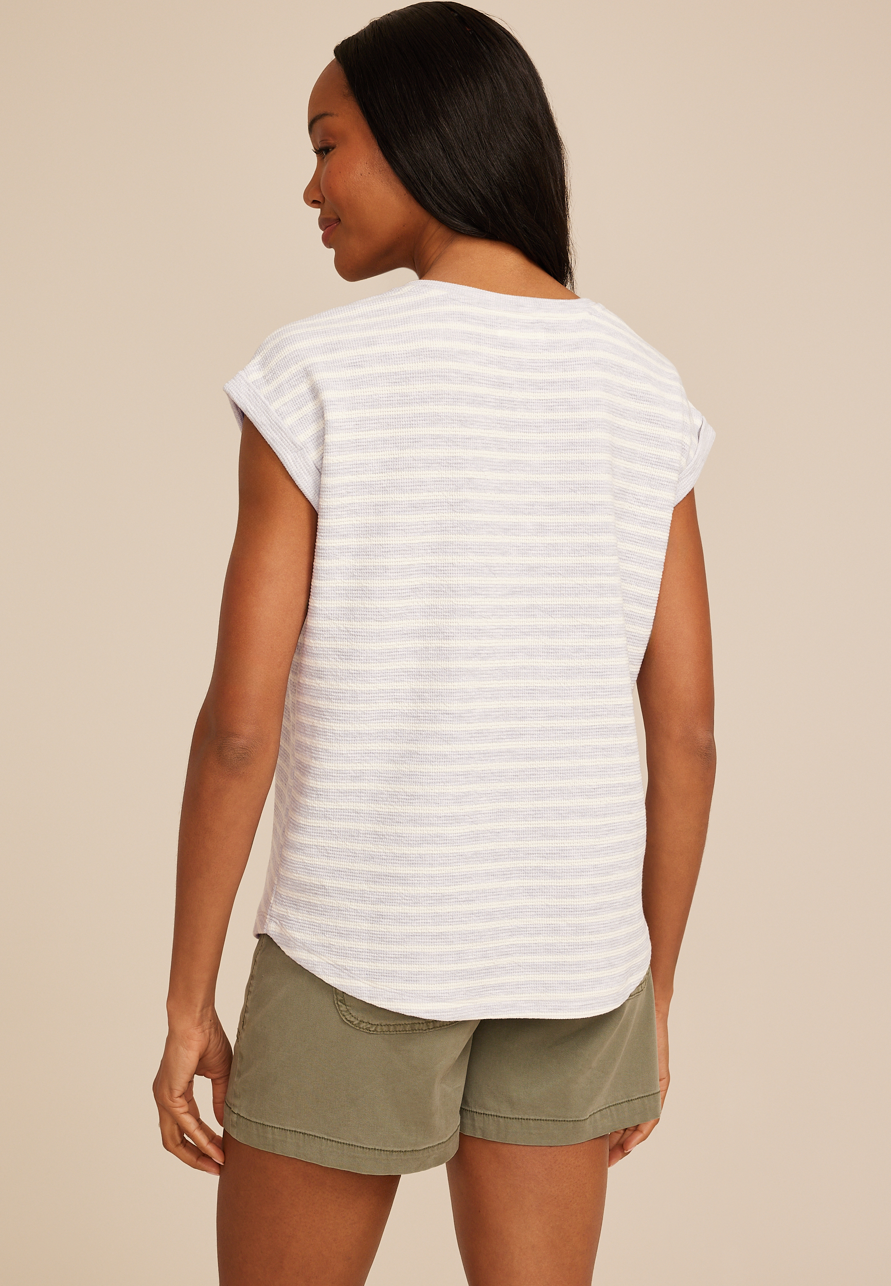 24/7 Berkley Striped Texture V Neck Short Sleeve Tee, C2823, large