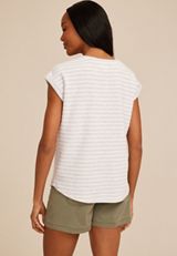 24/7 Berkley Striped Texture V Neck Short Sleeve Tee, C2823, small