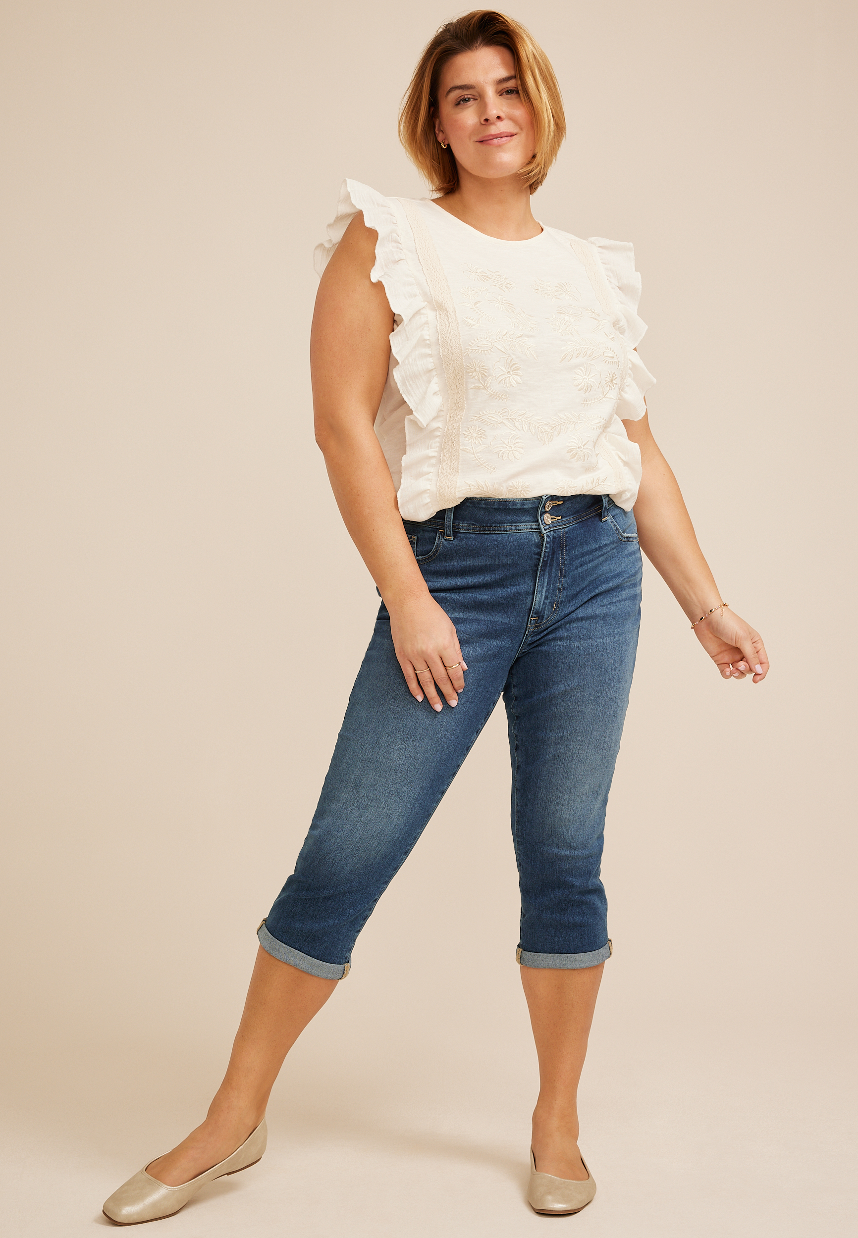Plus Size m jeans by maurices&trade; Classic Mid Rise Double Button Capri, C3337, large