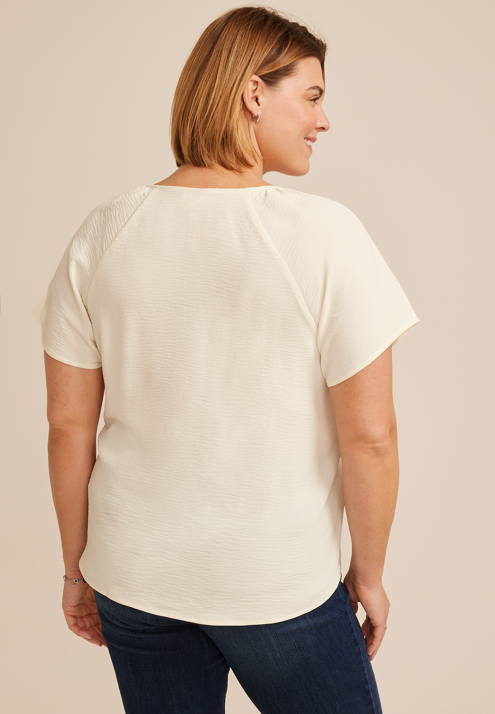 Plus Size Crochet Trim Button Front Blouse, C8232, large