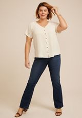 Plus Size Crochet Trim Button Front Blouse, C8232, small