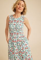 24/7 Bare Floral Smocked Bodice Midi Dress, C2754, small