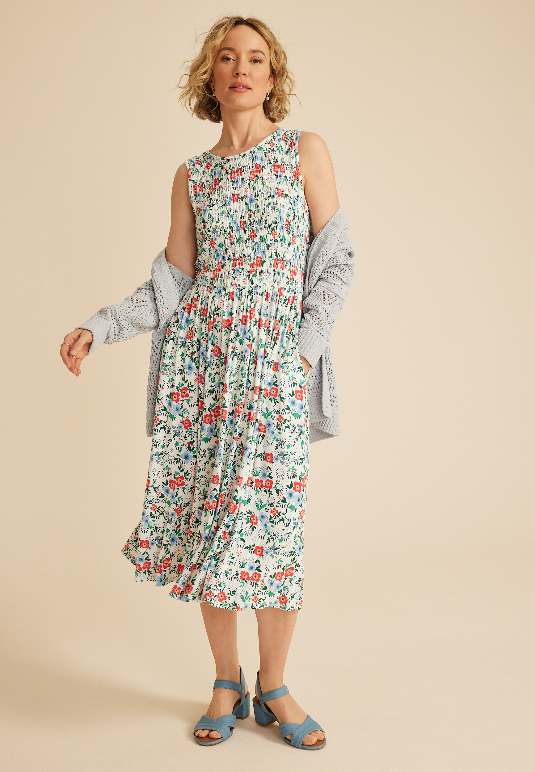 asymmetrical smocked bodice midi dress Smocked Midi Dress main image 1
