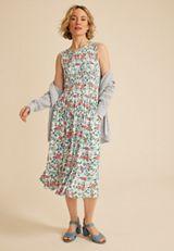 24/7 Bare Floral Smocked Bodice Midi Dress, C2754, small
