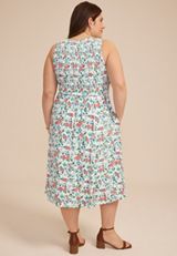 Plus Size 24/7 Bare Floral Smocked Bodice Midi Dress, C2754, small