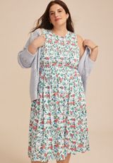 Plus Size 24/7 Bare Floral Smocked Bodice Midi Dress, C2754, small