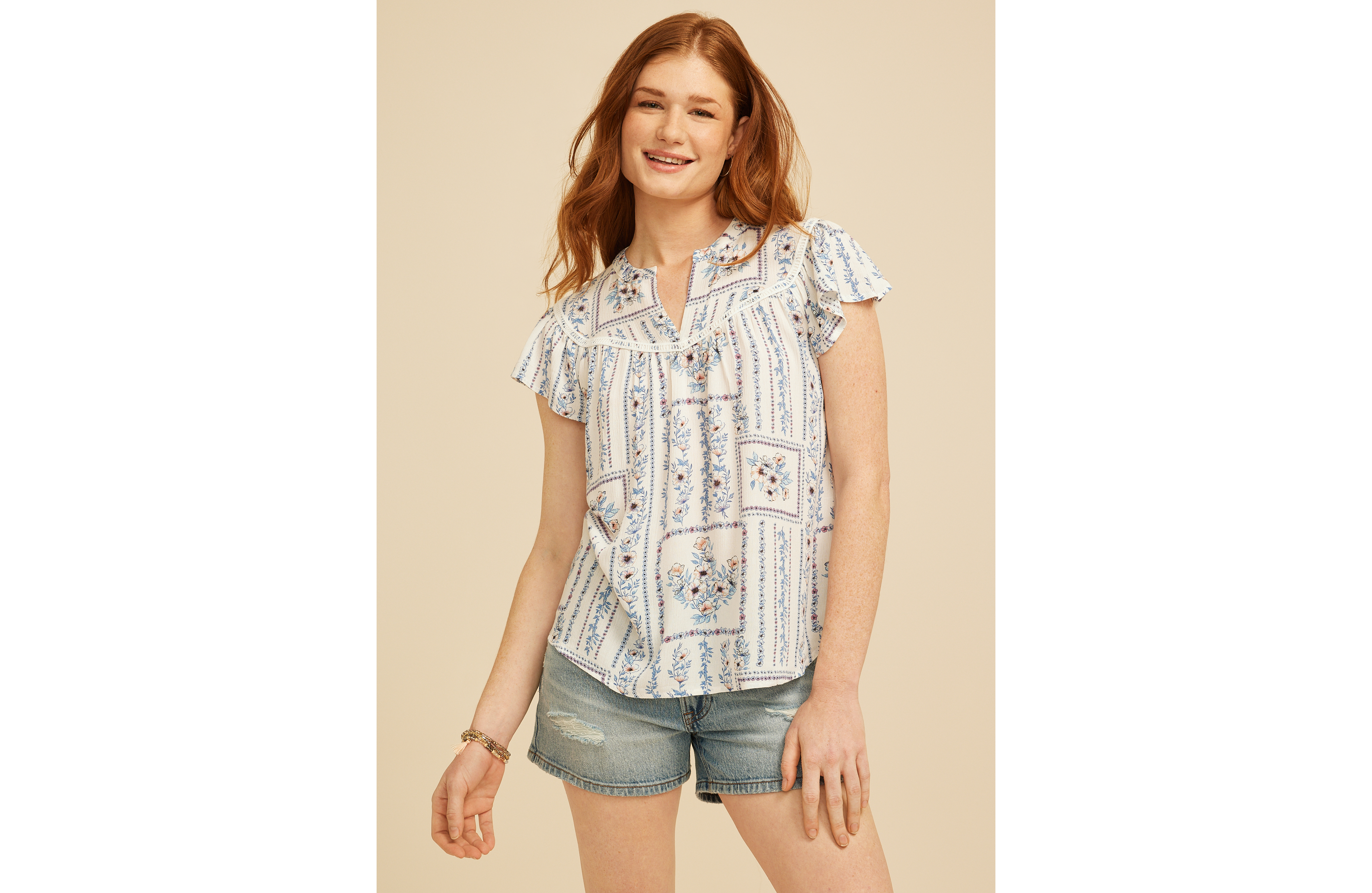 Floral Flutter Sleeve Blouse