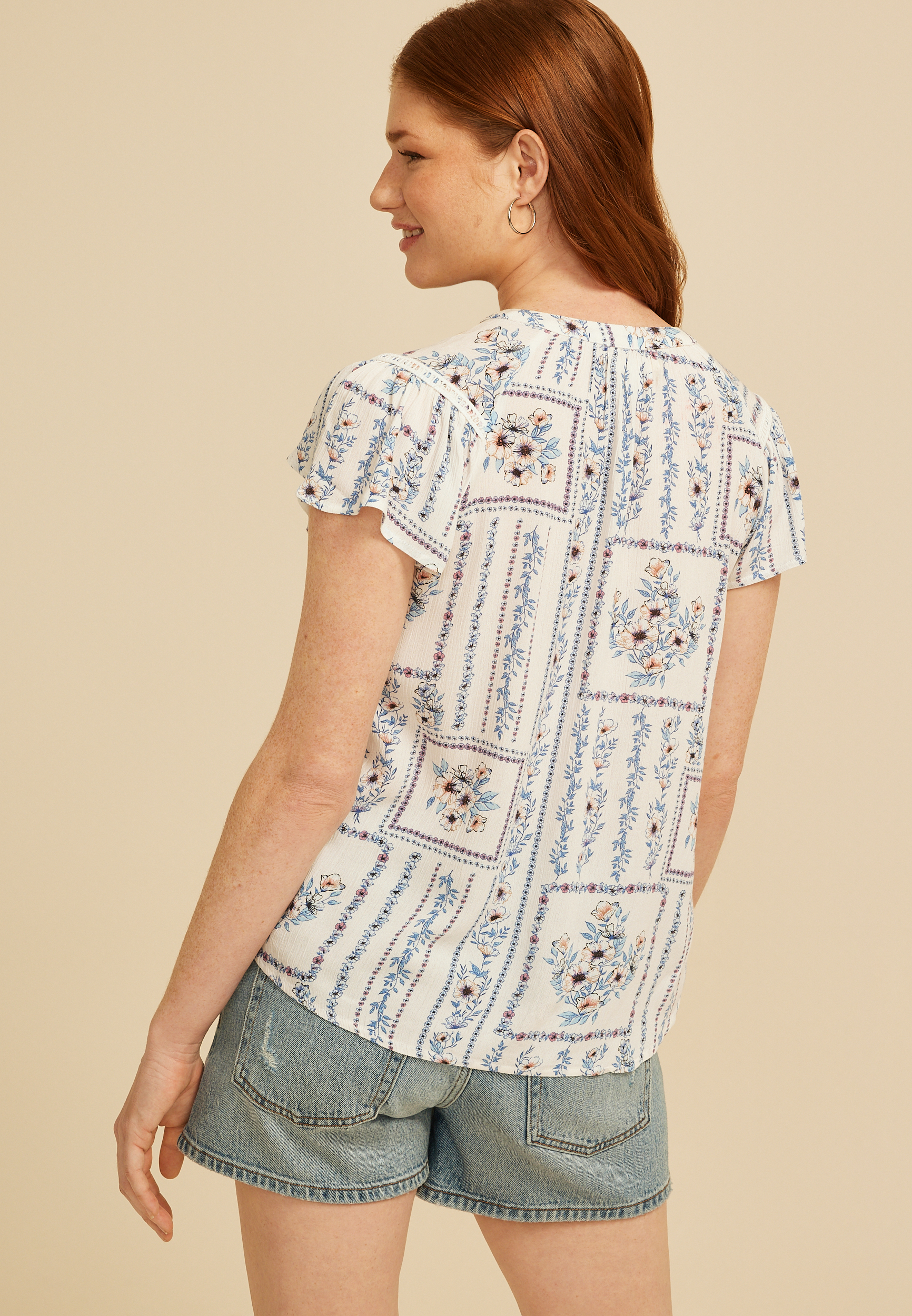 Floral Flutter Sleeve Blouse, C1524, large