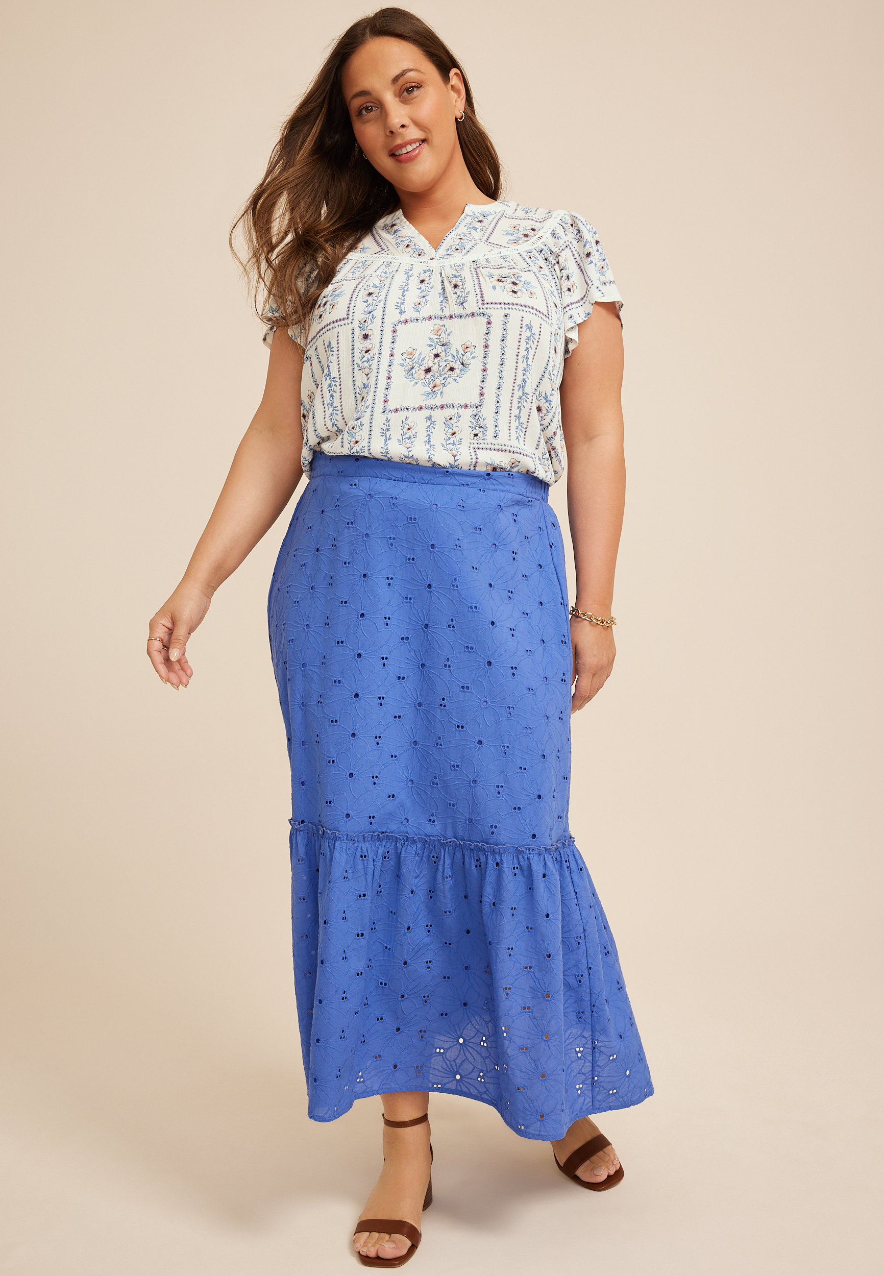 Plus Size Floral Flutter Sleeve Blouse