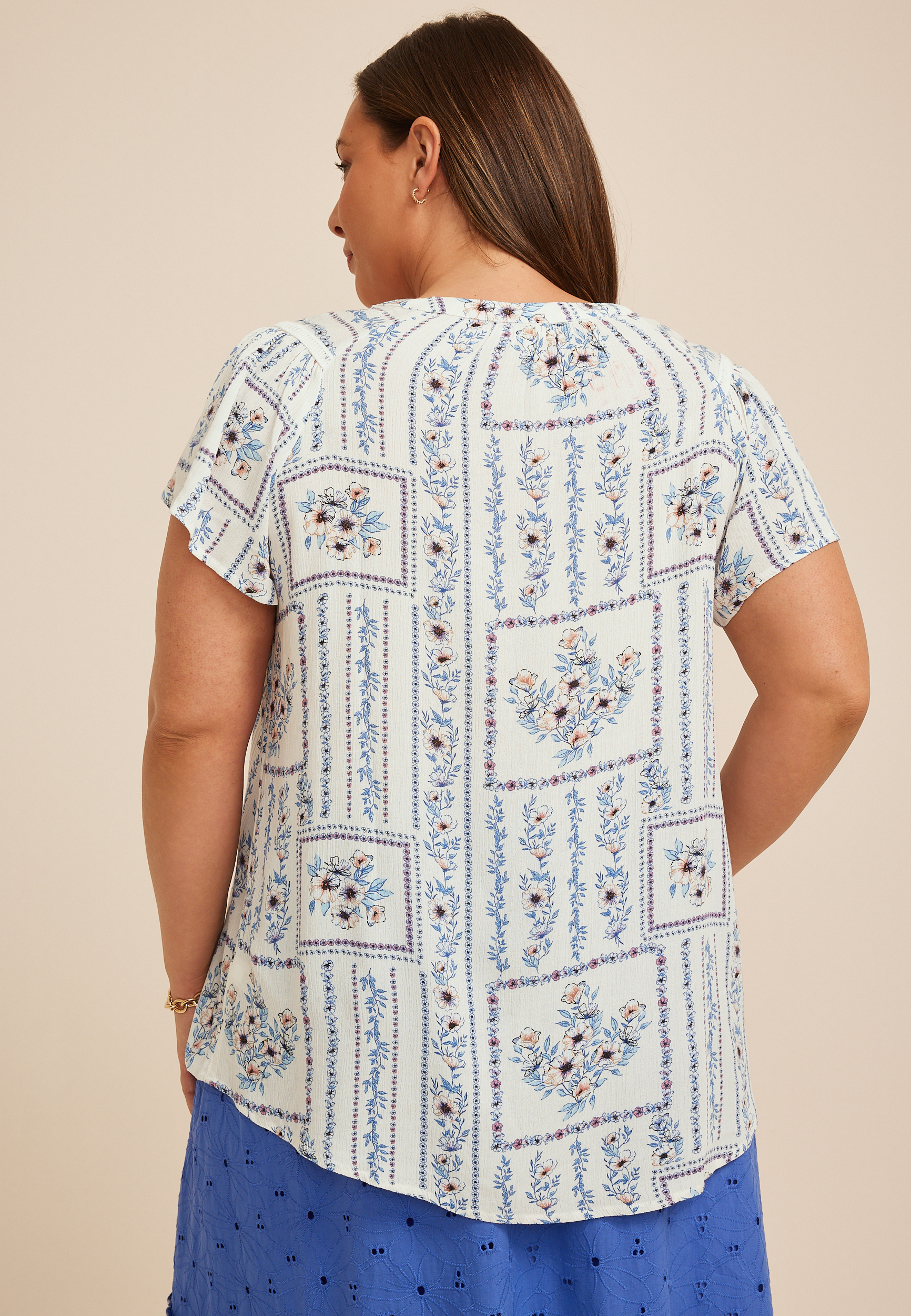 Plus Size Floral Flutter Sleeve Blouse, C1524, large
