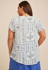 Plus Size Floral Flutter Sleeve Blouse, C1524, small