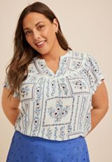 Plus Size Floral Flutter Sleeve Blouse, C1524, small