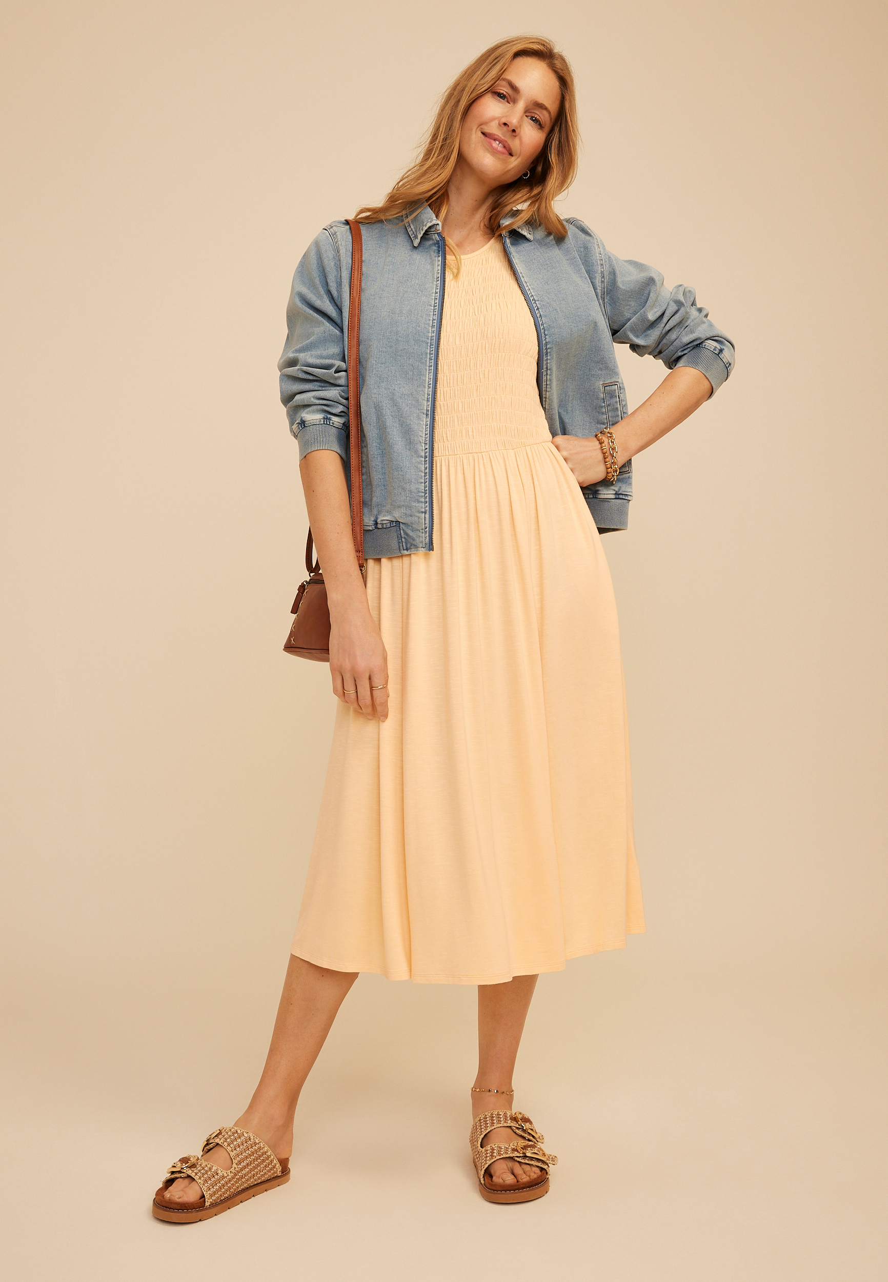 24/7 Bare Smocked Bodice Midi Dress