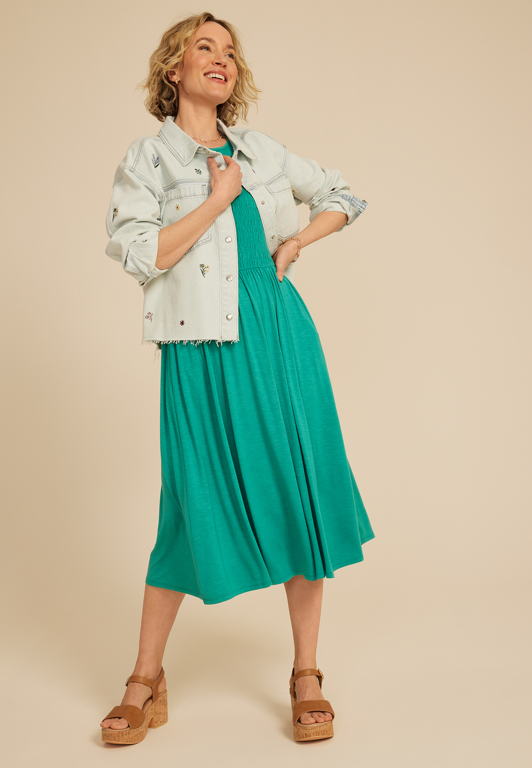 24/7 Bare Smocked Bodice Midi Dress