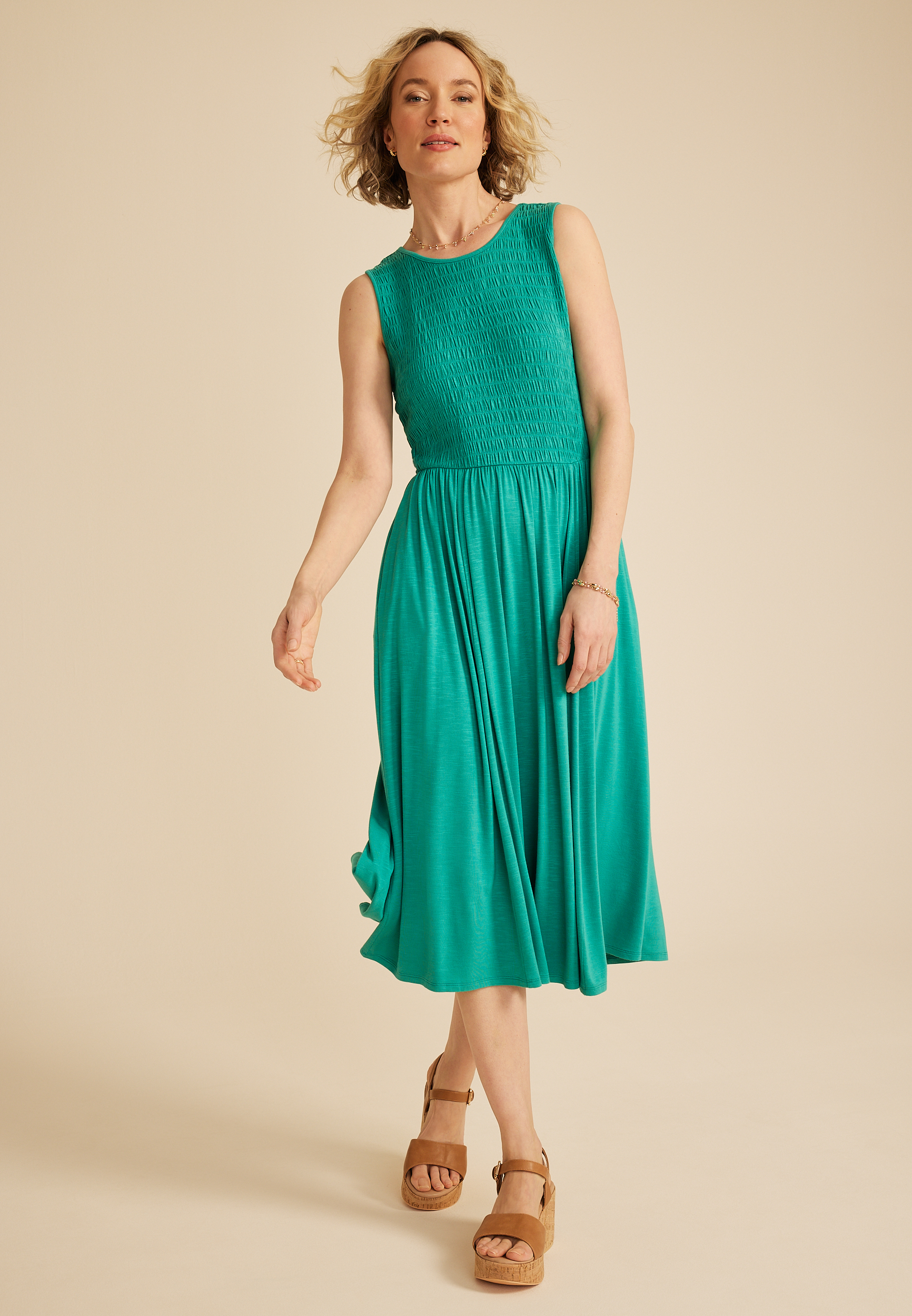 Maurices Women's 24/7 Bare Smocked Bodice Midi Dress Green Size Large