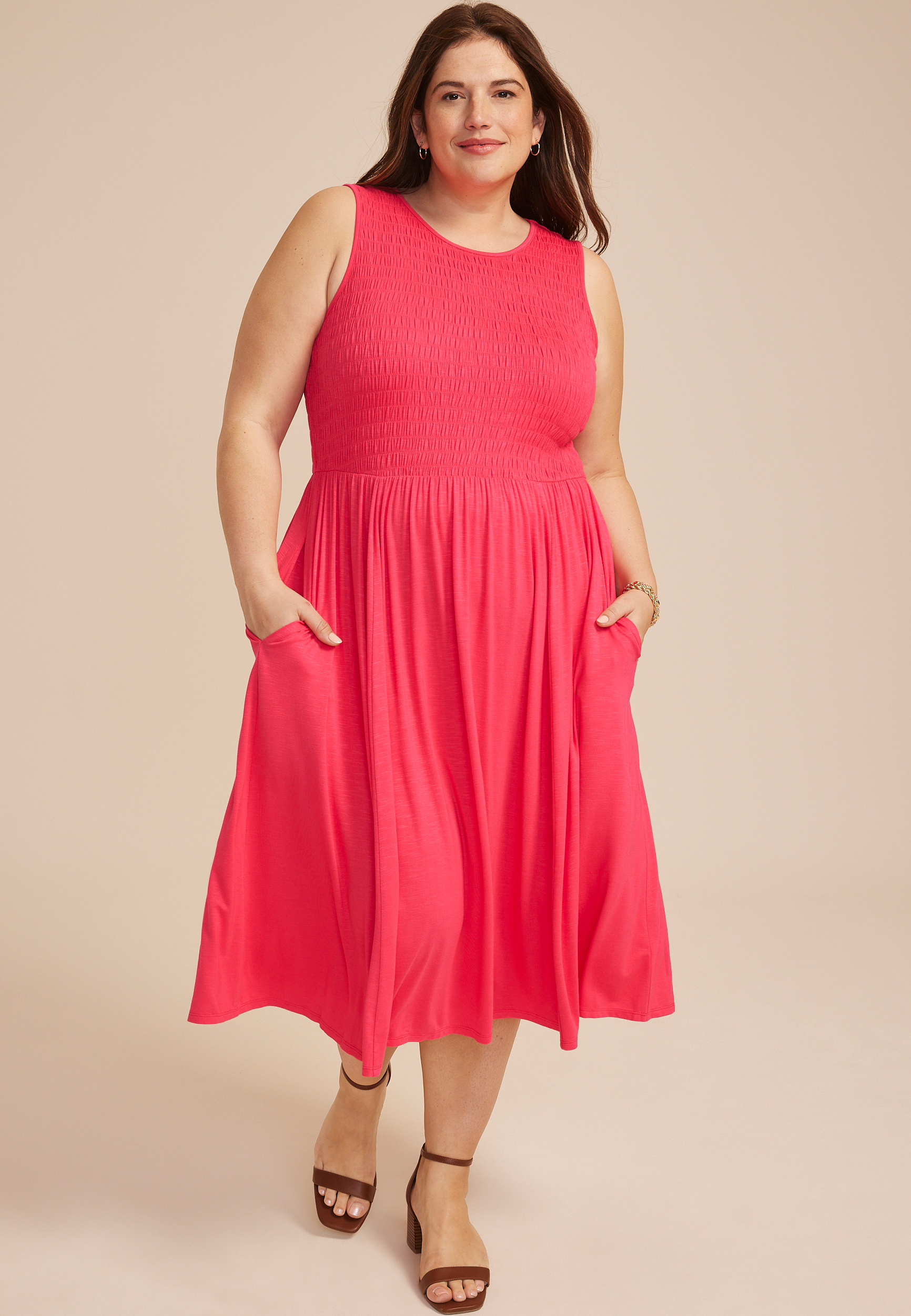 Plus Size 24/7 Bare Smocked Bodice Midi Dress