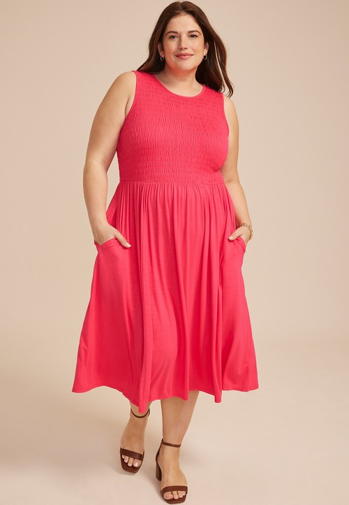 Maurices Plus Size Women's 24/7 Bare Smocked Bodice Midi Dress Red Size 2X