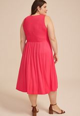 Plus Size 24/7 Bare Smocked Bodice Midi Dress, C1355, small