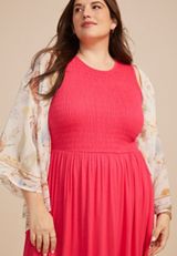 Plus Size 24/7 Bare Smocked Bodice Midi Dress, C1355, small