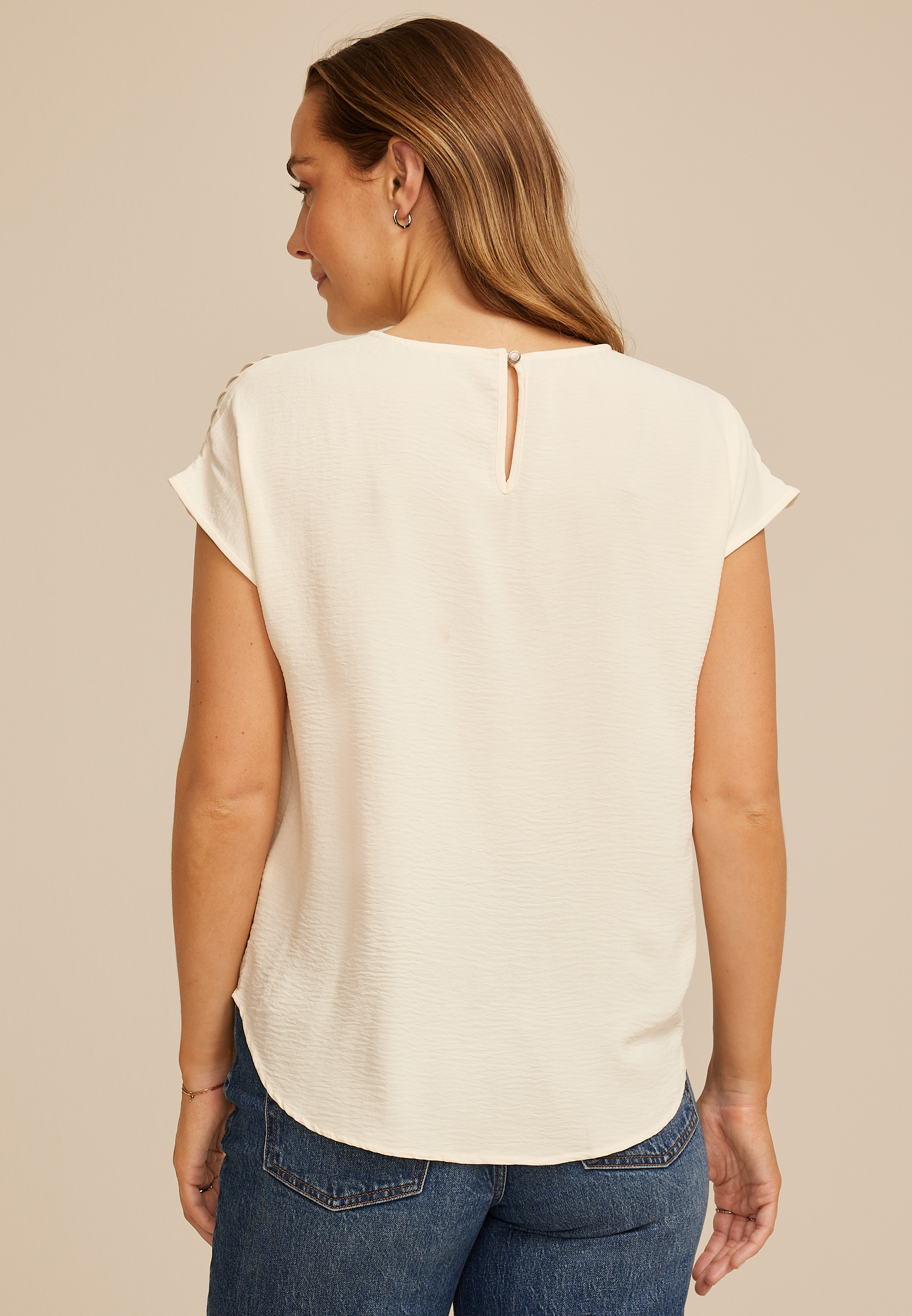 Delton Pleated Short Sleeve Blouse, C8232, large