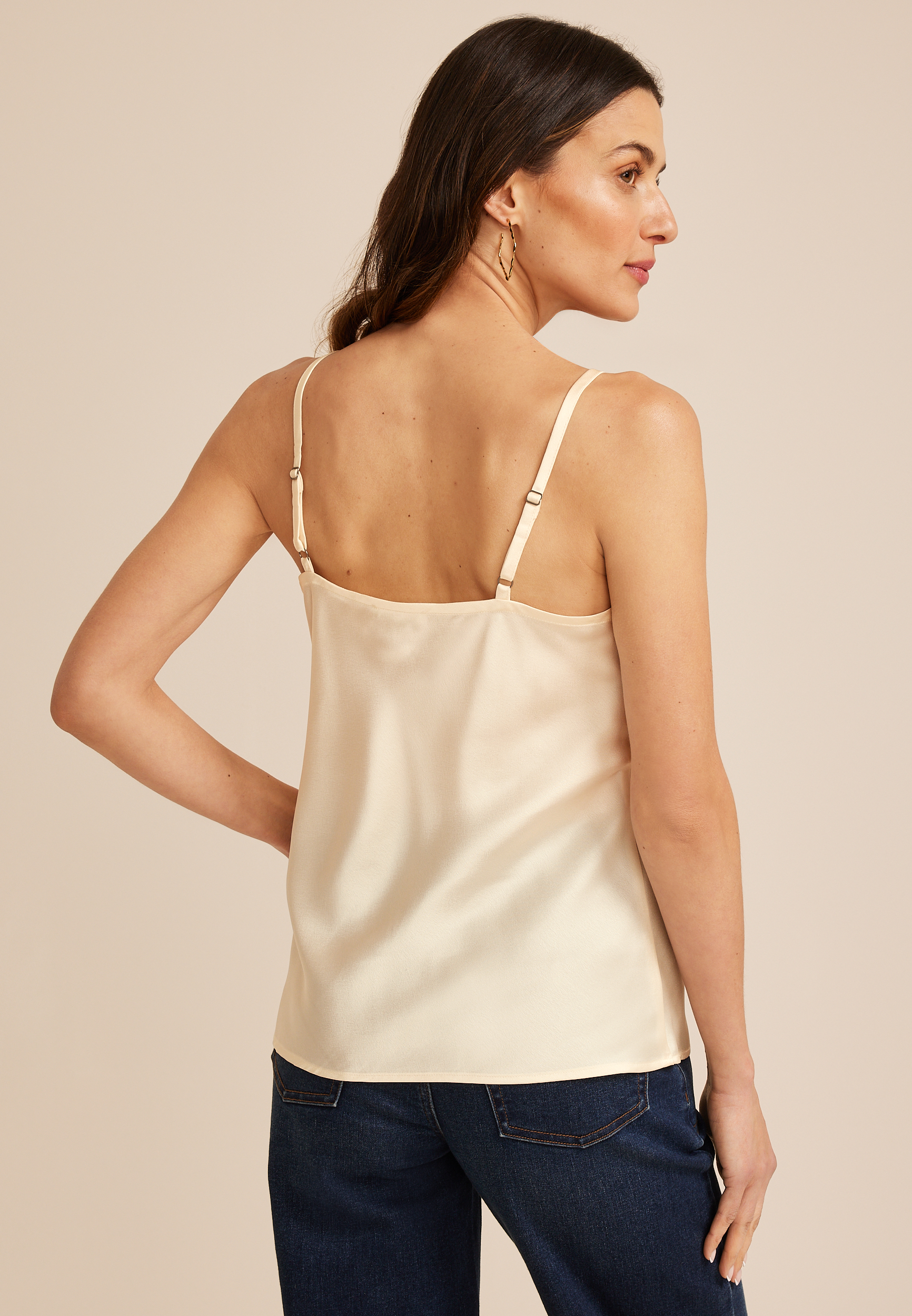 Soft White Satin V Neck Cami, C8232, large