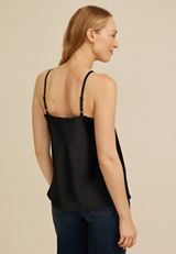Black Satin V Neck Cami, BLACK, small