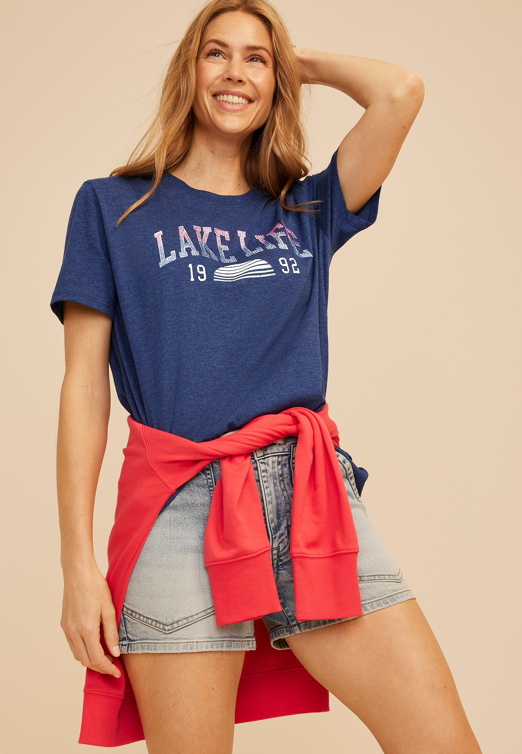 Lake Life 1992 Rhinestone Oversized Fit Graphic Tee