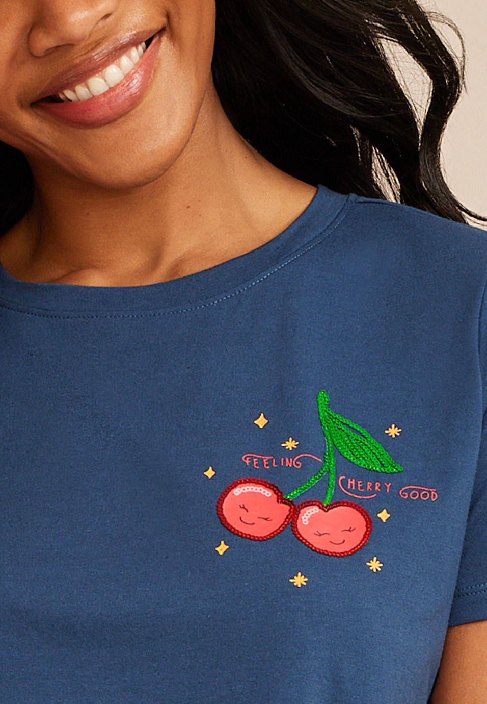 Feeling Cherry Good Classic Fit Graphic Tee, WASHED NAVY, large