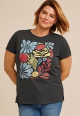 Plus Size Floral Seashell Classic Fit Graphic Tee, C1876, small