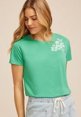 Green Hibiscus Floral Classic Fit Graphic Tee, C8766, small