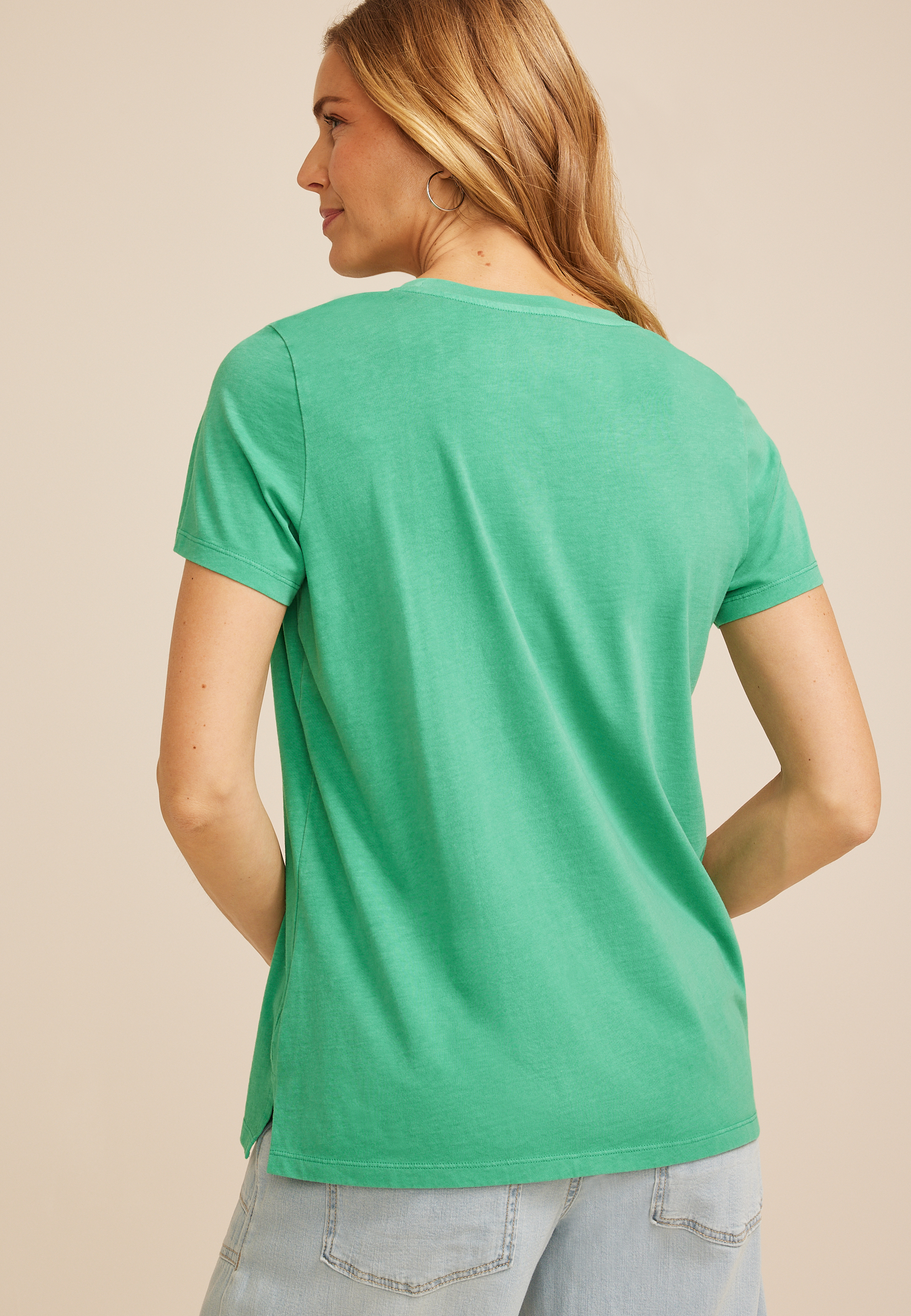 Green Hibiscus Floral Classic Fit Graphic Tee, C8766, large