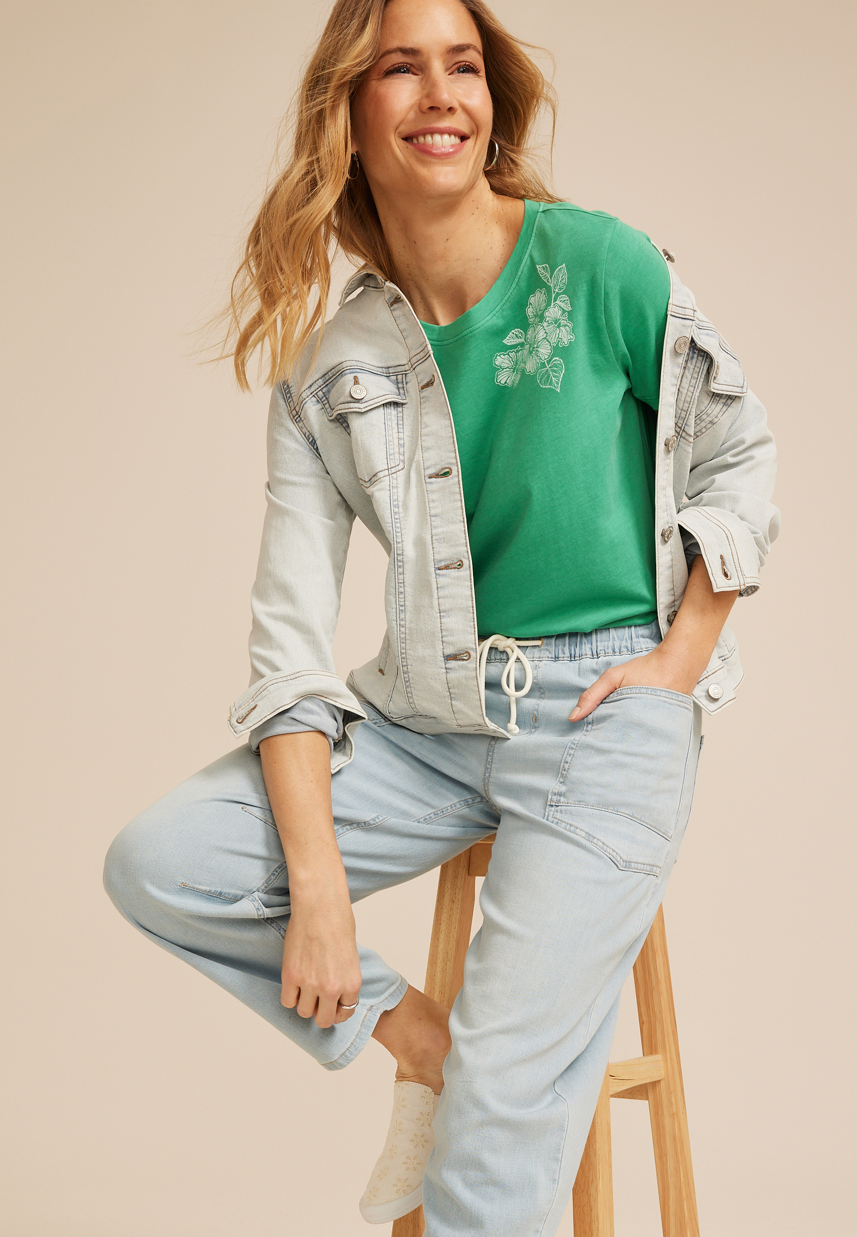 Green Hibiscus Floral Classic Fit Graphic Tee, C8766, large
