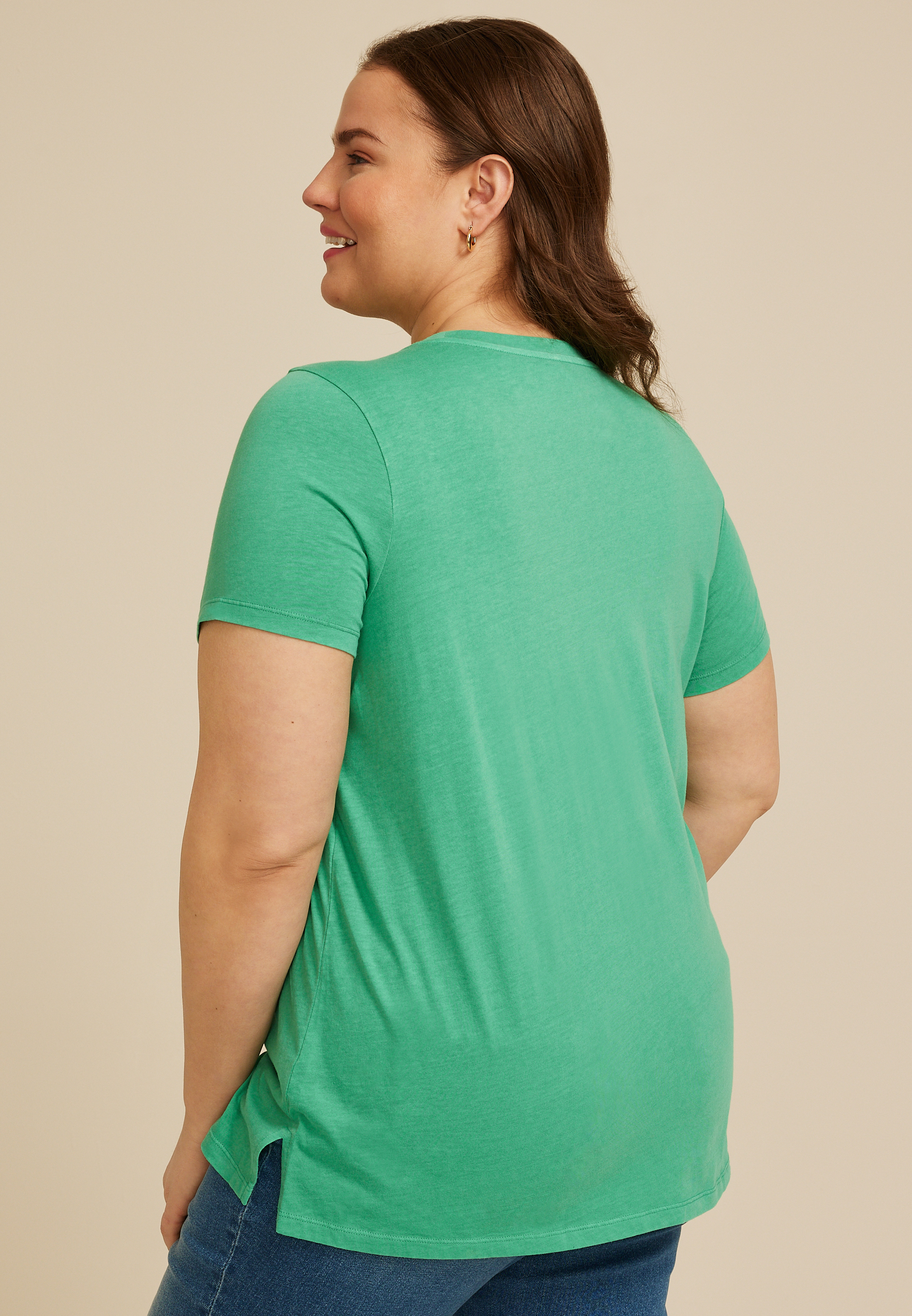 Plus Size Green Hibiscus Floral Classic Fit Graphic Tee, C8766, large