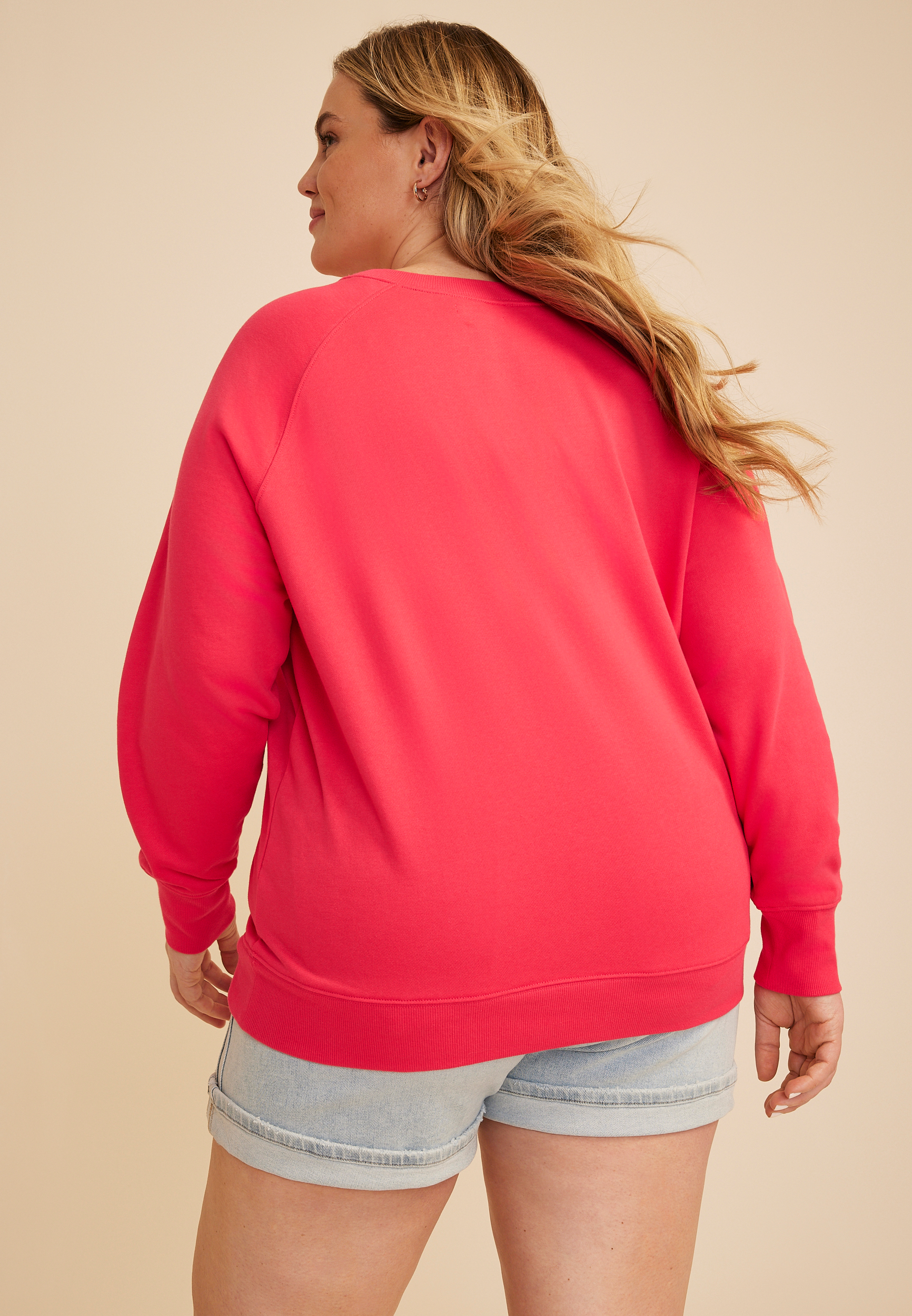 Plus Size Vacay Mode Embroidered Sweatshirt, TEABERRY, large
