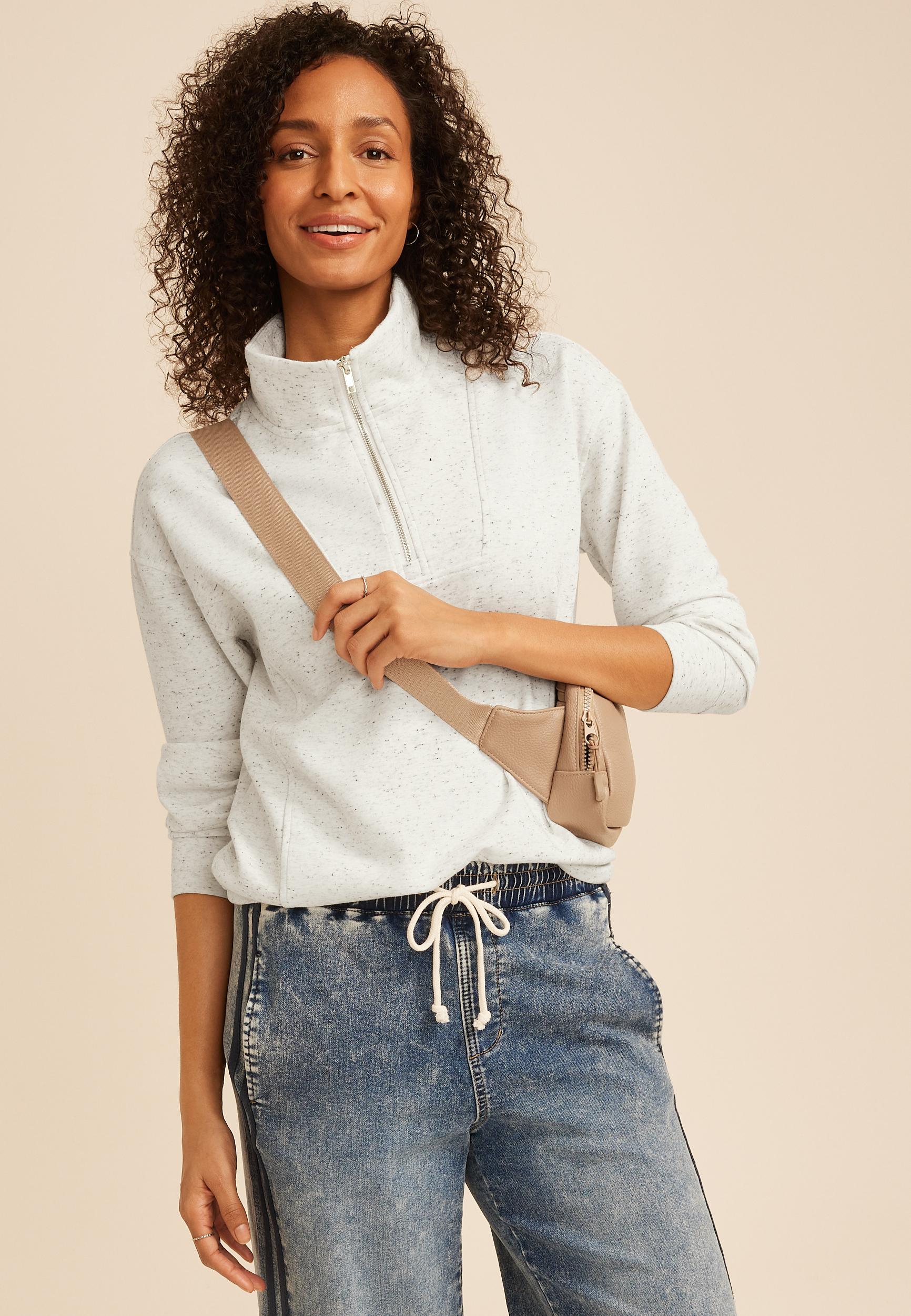 Speckled Cloud Scuba Knit Half Zip Sweatshirt, C596, large