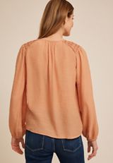 Cinched Yoke Button Front Peasant Blouse, C5127, small