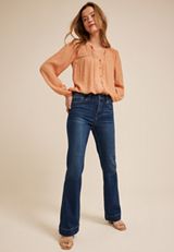 Cinched Yoke Button Front Peasant Blouse, C5127, small