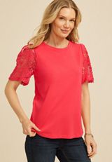Lace Flutter Sleeve Top, C1355, small