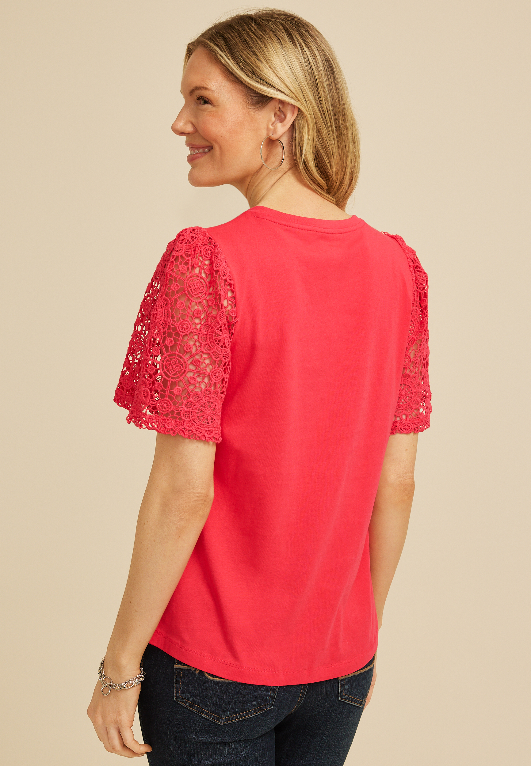 Lace Flutter Sleeve Top, C1355, large