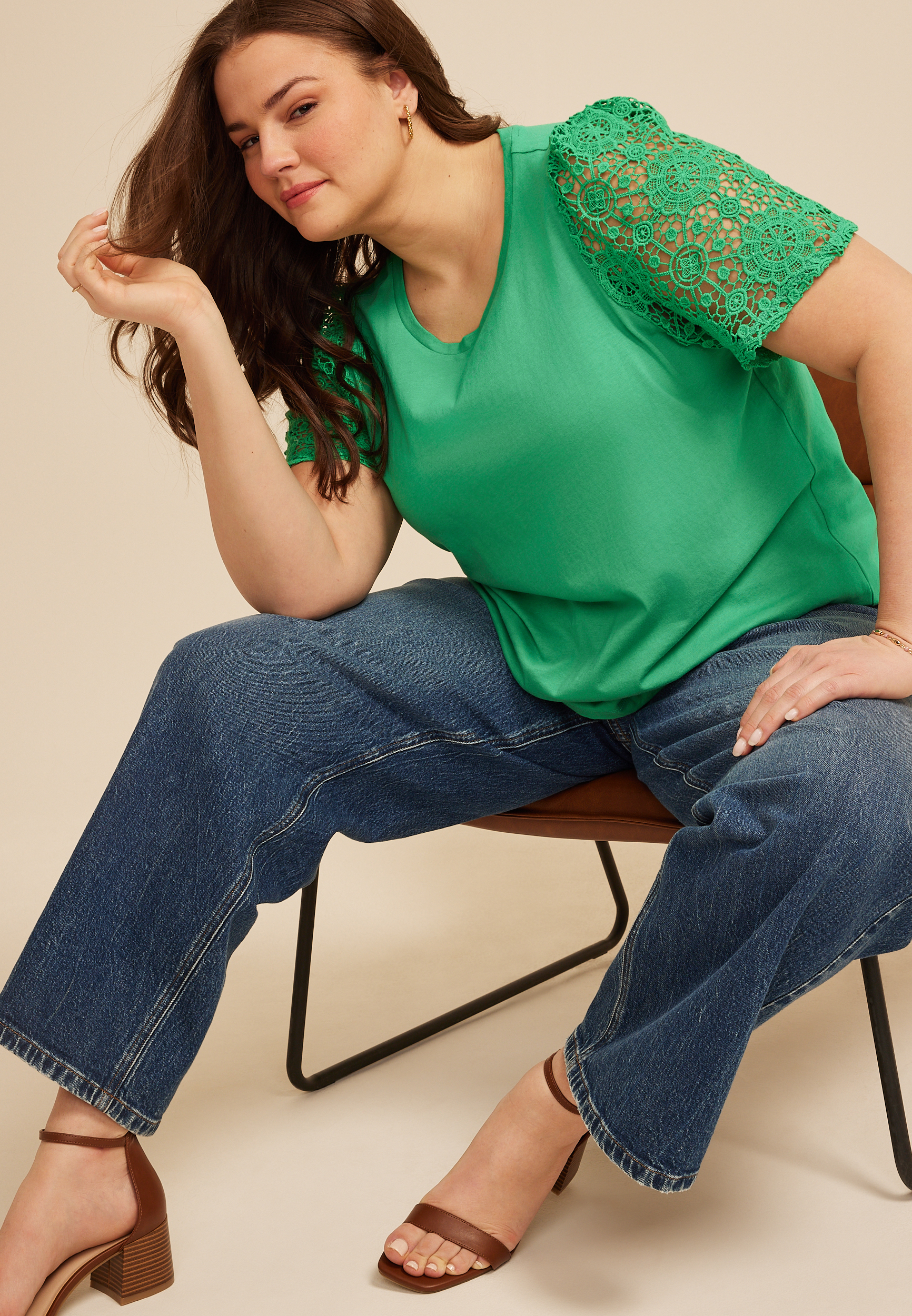 Plus Size Lace Flutter Sleeve Top