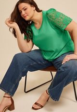 Plus Size Lace Flutter Sleeve Top, C8766, small