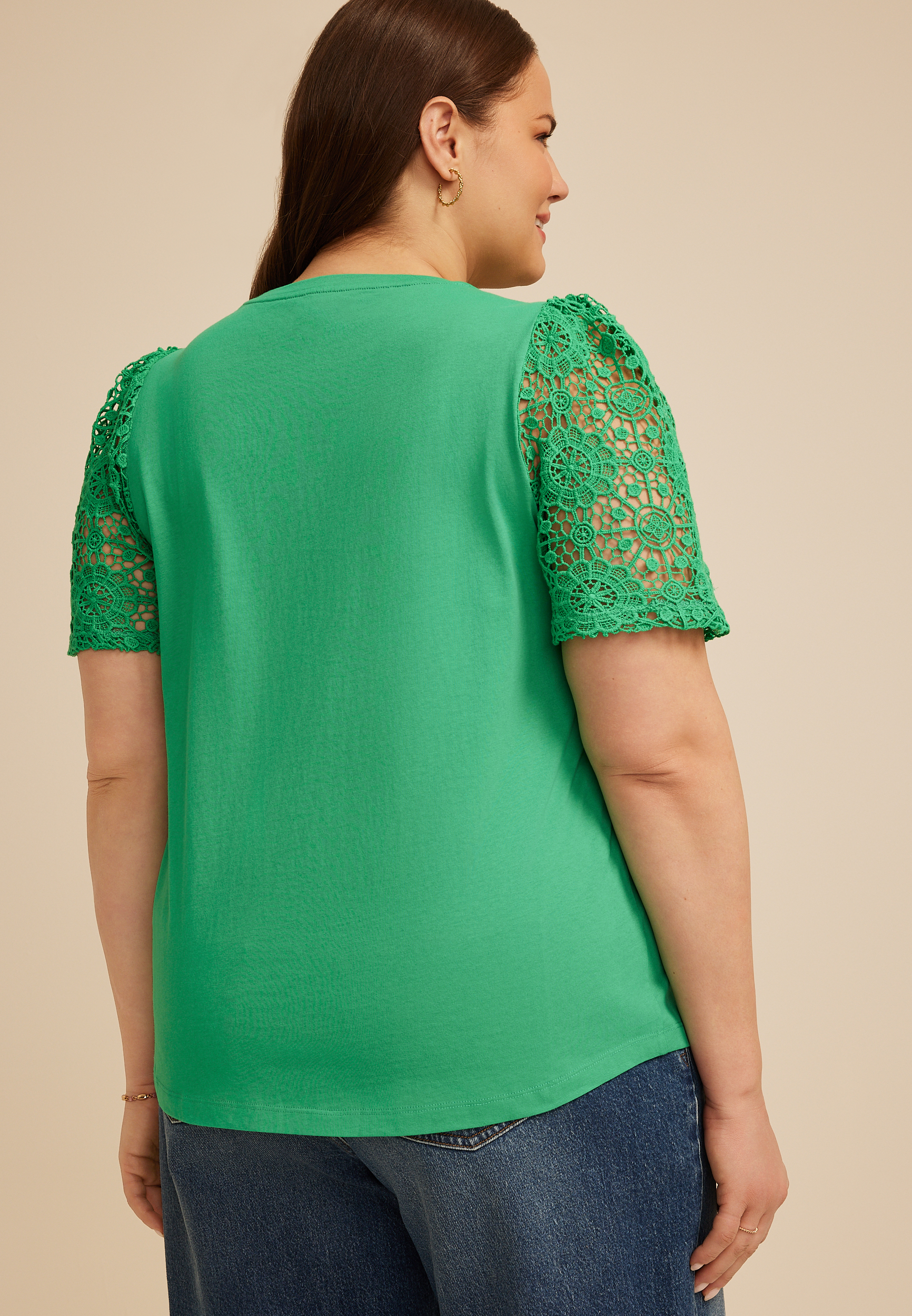 Plus Size Lace Flutter Sleeve Top, C8766, large